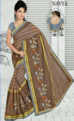 Coffee Color Embroidered Silk Saree by Manbhavan fashion