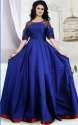 Plain Blue Taffeta Silk Gown