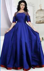 Plain Blue Taffeta Silk Gown
