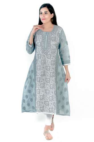 A line Chikan Kurti by Seva Chikan