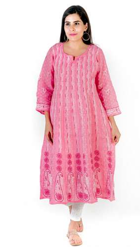 Designer Pink Anarakali Chikan Kurti by Seva Chikan