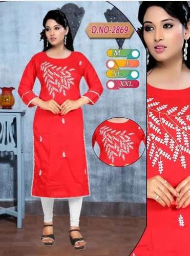 Red color Party Wear Embroidery Designer Kurtis  by Kalash Creation