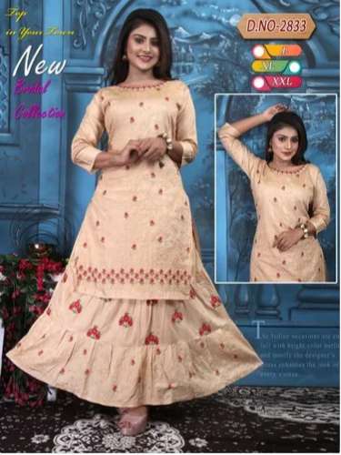 Silk chanderi printed skirt and top kurtis by Kalash Creation