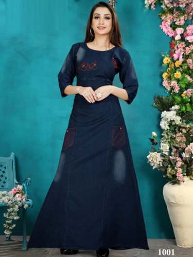 Designer Flare Denim Kurtis  by Yoyo Fashion