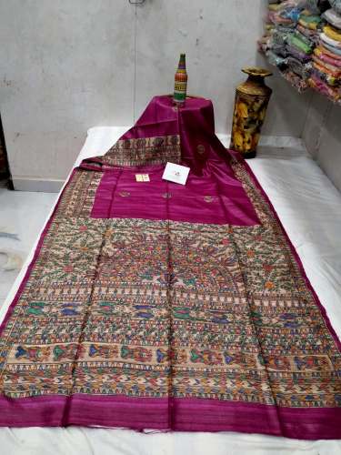 Hand Painted Tusser Ghicha Silk Saree by sampurna boutique