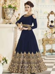 BLUE GEORGETTE OFF SHOULDER DESIGNER SUIT