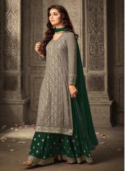 Brown Green Georgette Embroidery  Sharara Suit