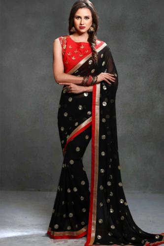 Designer Pink Color Georgette Embrodary Work Saree