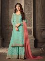 Green Georgette Embroidery Work With Designer