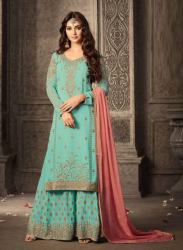 Green Georgette Embroidery Work With Designer