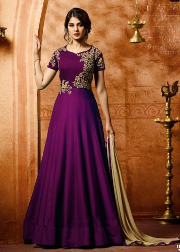  Purple Party Wear Embroidered Anarkali Suit 