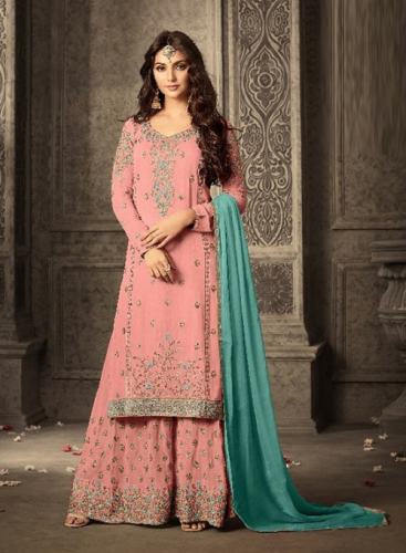 Peach Georgette Embroidery Work 