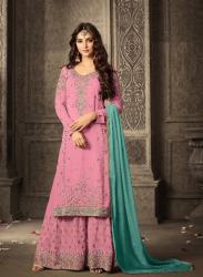 Pink Heavy Georgette Embroidery Work Sharara Suit