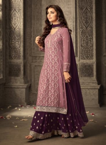 Pink Georgette Embroidery Work With Designer Suit