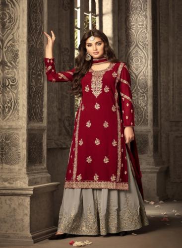 Red Heavy Georgette Embroidery Work