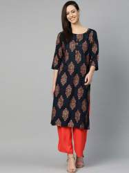 Ladies Nevy Blue Cotton Printed Kurti