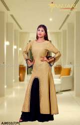 Beige Front Panel Silk Kurti