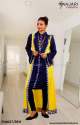 Blue Kurti With Yellow Floor Length Koti
