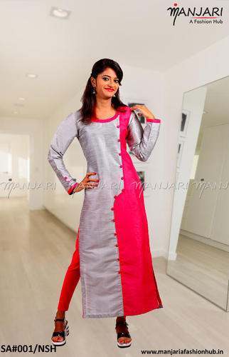 Full Sleeves Two Color Silk Kurti