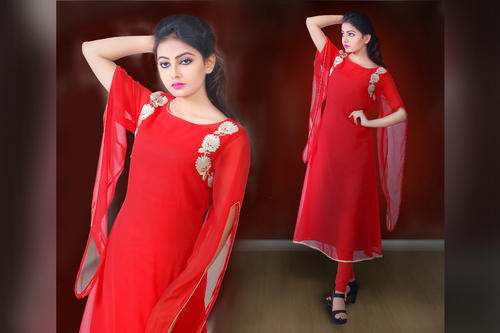 Georgette Kurti With long sleeves.