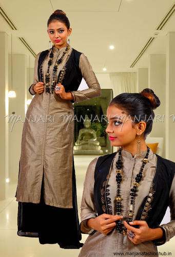 Grey Kurta With Block Print Koti by Manjari A Fashion Hub