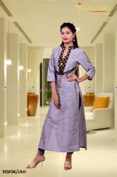 Grey Silk Kurta With Neck Design