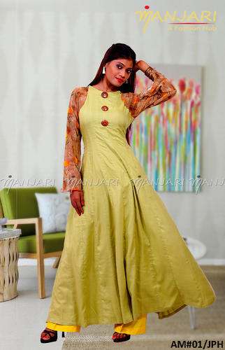 Rayon Frock With Printed Sleeves