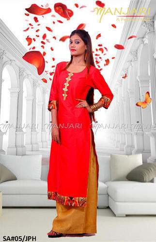 Silk Kurti With Printed Border