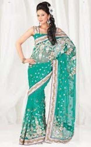 Teal Green Embroidered Net saree by Sony Saree