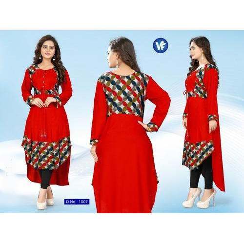 Low Front Rayon Party Wear Kurti