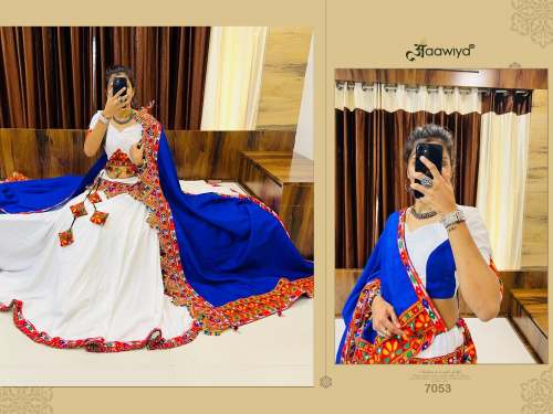 7.25 MTR FLAIR White Garba Choli With Blue Dupatta -RAJWADI VOL -8 by Surati fabric