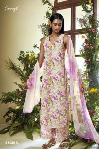 Ganga Adhira-1088 Premium Cotton Linen Printed Dress Material Catalog 