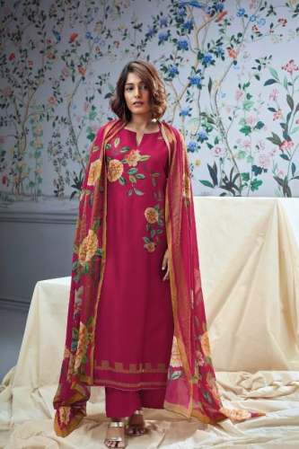 Ganga Bloom Bemberg Russian Silk Printed Dress Material 6 Pcs Catalog 