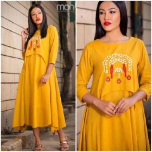 NEW EXCLUSIVE DESIGNER KURTI IN MUSTARD YELLOW 