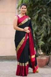 Soft Cotton Silk Sarees	Black