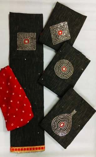 Slub Cotton Dress Material With Chiffon Dupatta