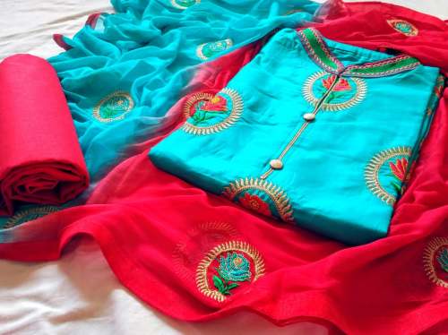 Unstitched Dress Material With Dupatta Work