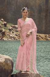 Designer beads and cutdana work net saree