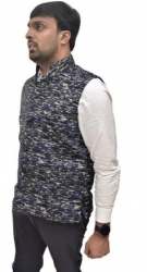 Mens Blue Printed Nehru Jacket