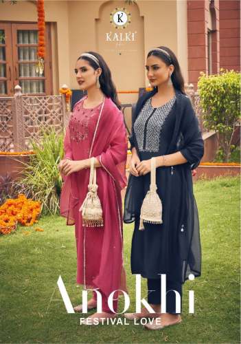 ANOKHI Hand work kurti pant with Dupatta Set