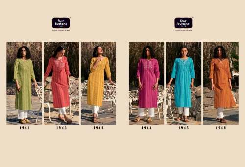 KAAYA Cotton Strip Kurti by FOUR BUTTONS