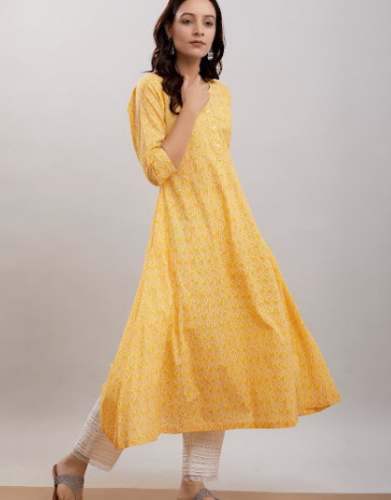 Yellow Flared Kurti For Ladies  by Bhakti Kala Creation