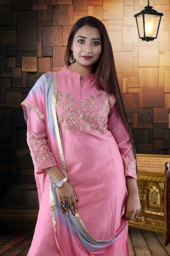 Pink Muslin Designer Kurti with Handwork by Ruchika Synthetics