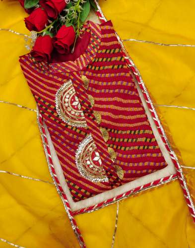 Red Kota Bandhej Traditional Kurti with Dupatta by Ruchika Synthetics