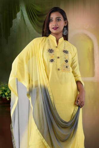 Yellow-Designer-Kurti-with-chiffon-Dupatta