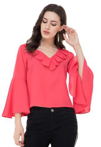 Ladies Red Fancy Ruffle Top by Fusion Clothing