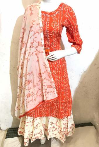 Designer Cotton Kurti With Skirt And Dupatta