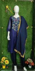 Embroidered Chanderi Kurti With Palazo and Dupatta