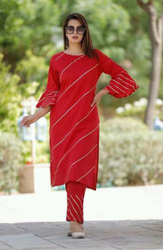Rayon Designer Gota Work Kurti With Pant