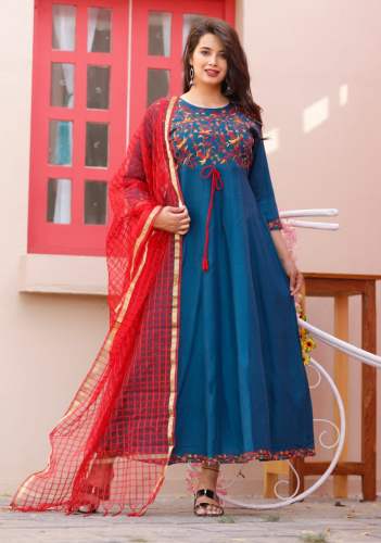 Rayon Embroidered Long Gown With Dupatta by MNC Fashion Trends